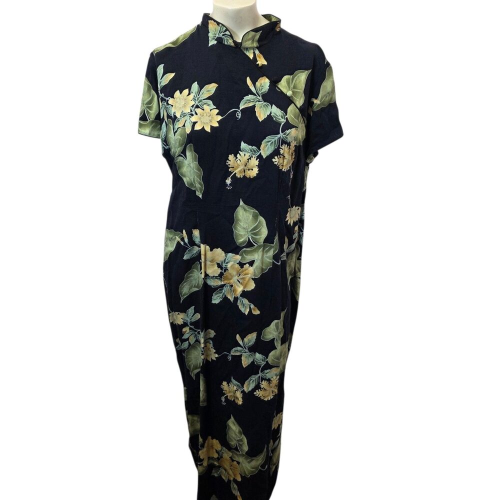 Island Moments Iolani Hawaiian Muumuu Dress XL Black Floral Maxi